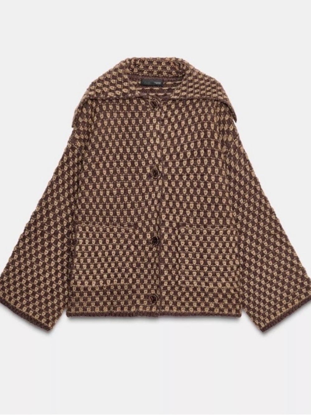 Zara Oversized Knit Jacket Mink Brown - Picture 12 of 12